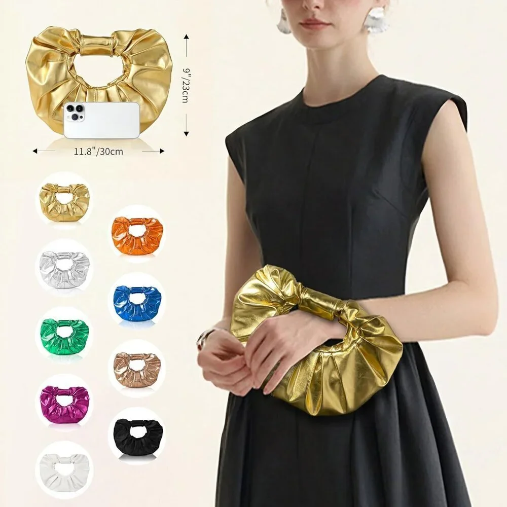 Women's Gold Polyurethane Buckle Elegant Stylish Designer Party Wedding Clutch